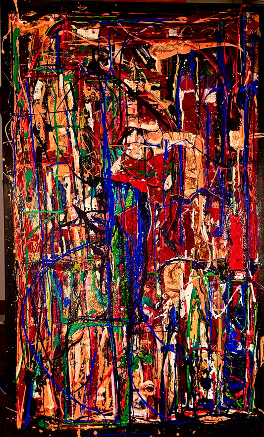 Abstract in Blue Yellow and Red